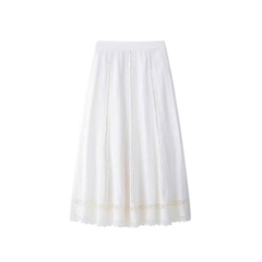 Chân váy midi Zara đũi trắng ren 3D