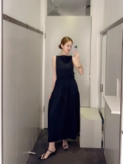 VÁY MIDI CỔ THUYỀN TỤ HÌNH