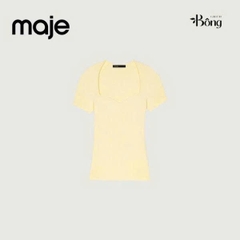 Áo Maje dệt kim vàng cổ vuông