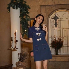 VÁY MINI DENIM NƠ