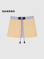 Chân váy mini Sandro màu khaki cải kẻ dây rút