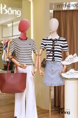 Tshirt Tory Burch kẻ ngang logo túi ngực