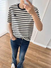 Tshirt Tory Burch kẻ ngang logo túi ngực