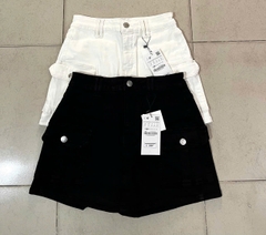 Short váy Zara chất denim co giãn 2 túi hộp