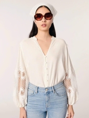 ÁO SƠ MI TAY BỒNG REN THÊU