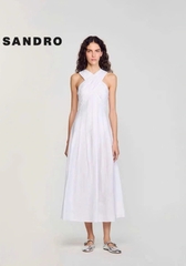 Váy maxi Sandro cổ yếm trắng