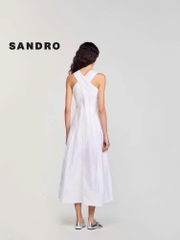Váy maxi Sandro cổ yếm trắng