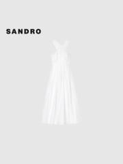 Váy maxi Sandro cổ yếm trắng