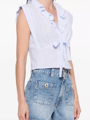 ÁO DÁNG CROP KẺ SỌC BÈO NHÚN