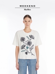 Tshirt MaxMara trắng thêu ren chỉ hoa đen