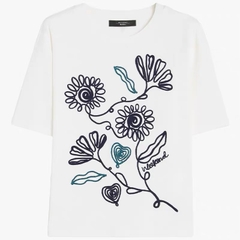 Tshirt MaxMara trắng thêu ren chỉ hoa đen