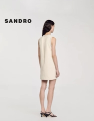 Váy Sandro tweed trắng cổ giọt lệ đá dáng suông
