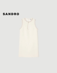Váy Sandro tweed trắng cổ giọt lệ đá dáng suông