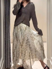 Chân váy midi lụa voan tơ Massimo Dutti