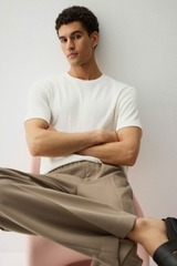 Áo cotton Massimo Dutti trắng cổ tròn