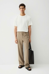 Áo cotton Massimo Dutti trắng cổ tròn