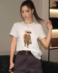 Áo thun cotton hình gấu Polo phi công