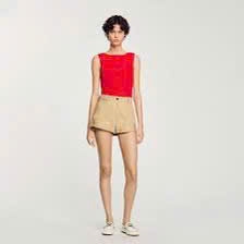 Quần short denim Sandro đính đá màu da bò