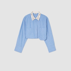 Sơ mi dáng crop kẻ sọc Sandro