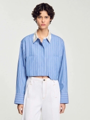 Sơ mi dáng crop kẻ sọc Sandro