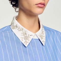 Sơ mi dáng crop kẻ sọc Sandro