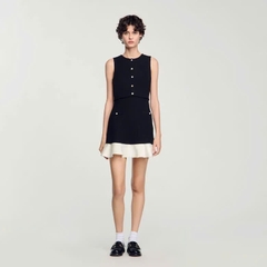 Đầm ngắn vải tweed hai tông màu