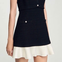 Đầm ngắn vải tweed hai tông màu