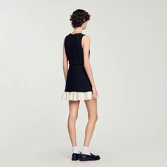 Đầm ngắn vải tweed hai tông màu
