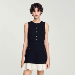Đầm ngắn vải tweed hai tông màu