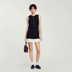 Đầm ngắn vải tweed hai tông màu