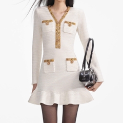 VÁY MINI LUREX KNIT MÀU KEM