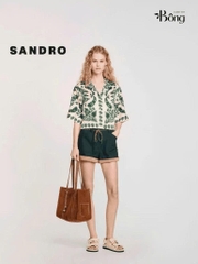 Set lụa hoa xanh Sandro (Sơ mi + Quần suông không tách)