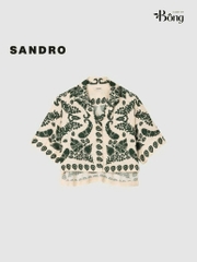 Set lụa hoa xanh Sandro (Sơ mi + Quần suông không tách)