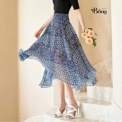Váy maxi lụa Maje cải cotton đen hoa xanh