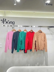Áo len Polo cổ tròn vặn thừng nhỏ 5 màu tuồn auth 97% cashmere