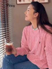 Áo len Polo cổ tròn vặn thừng nhỏ 5 màu tuồn auth 97% cashmere