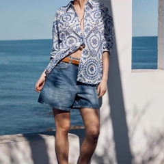 Sơ mi Zara trắng cổ đức thêu ren chỉ