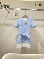 Váy dạ Sandro cộc tay 4 túi trước màu xanh kèm belt chân xếp ly