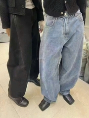 Quần denim xuất Hàn cạp cao ống cong
