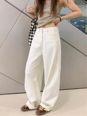 Quần denim xuất Hàn cạp cao ống cong