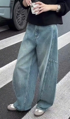 Quần denim xuất Hàn cạp cao ống cong