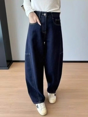 Quần denim xuất Hàn cạp cao ống cong