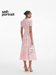 Váy Sel-Portrait midi hồng ren cổ đá