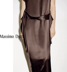 Váy maxi Massimo Dutti nâu kèm belt