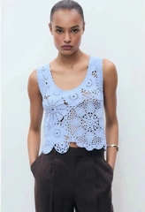 Top MNG sợi dệt màu xanh pastel