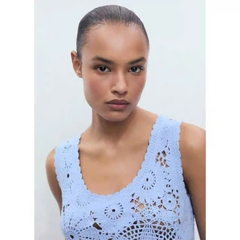 Top MNG sợi dệt màu xanh pastel