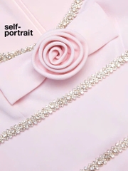 Đầm Sel-Portrait bút chì hồng đính đá nơ hoa hồng