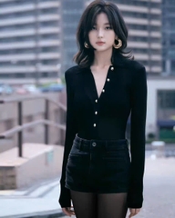 Áo thun Sel-Portrait cổ bẻ dài tay khuy trước