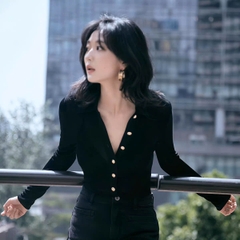 Áo thun Sel-Portrait cổ bẻ dài tay khuy trước