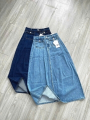 Chân váy denim Zara midi ly trước